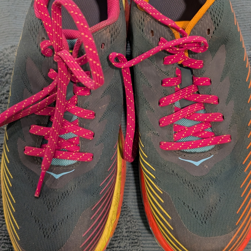 Hoka Orange and Blue Athletic Shoes